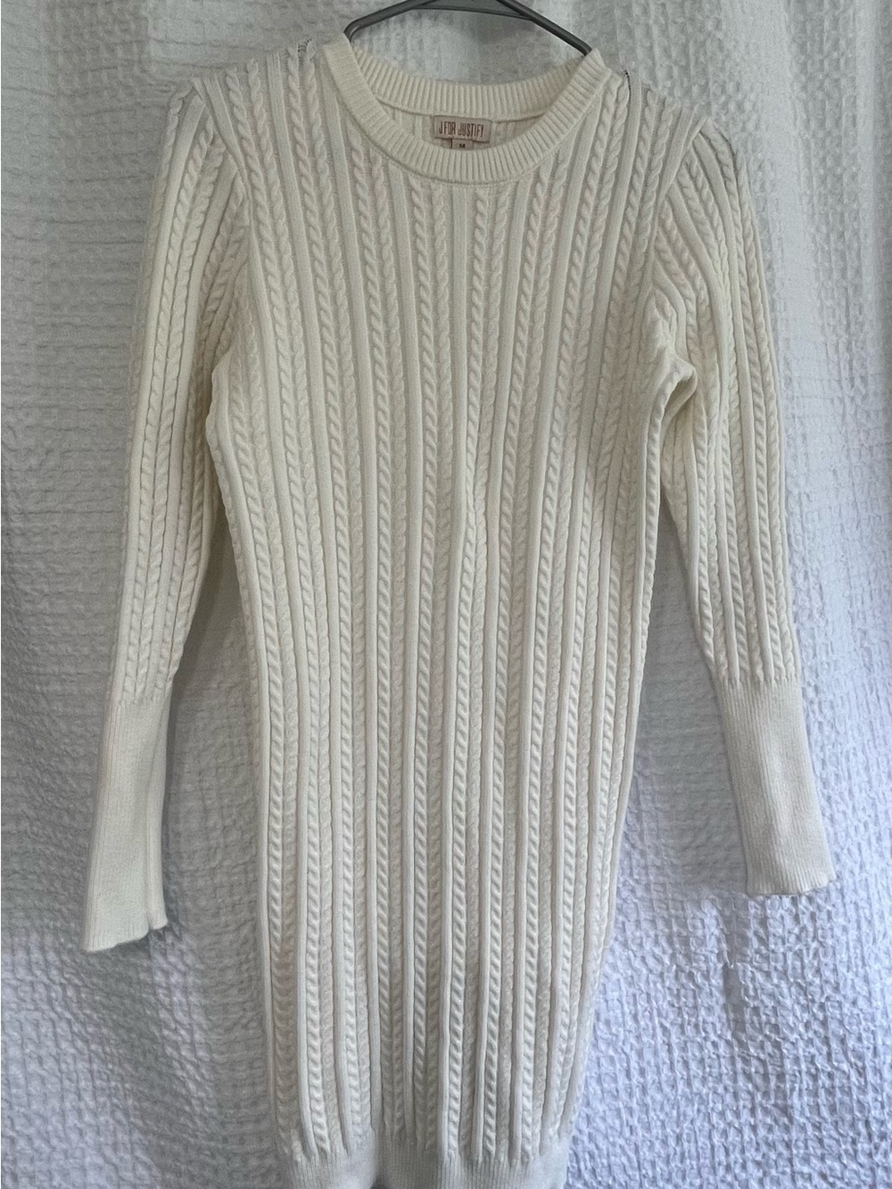 J for Justify Cream Cable Knit Crewneck Sweater Dress